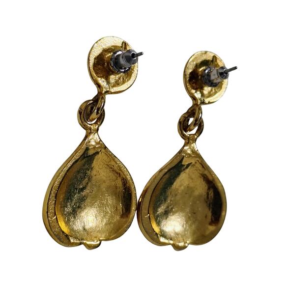 80s Bali Design Gold Tone Filigree Teardrop Pierced Earrings Vintage Deadstock - Picture 4 of 4